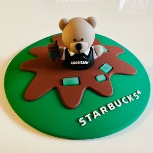 Starbucks Green Waiter Bear Coffee Mug Cup Cover Lid